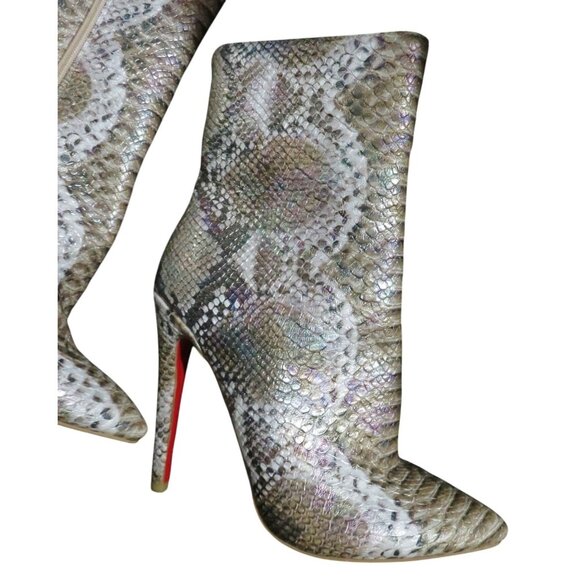 Python Embossed Faux Vegan Leather Stiletto Booties Boots Unbranded fur inside 8 - Picture 5 of 11